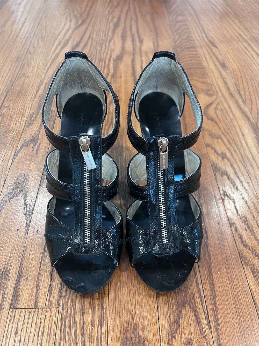 Black Zip-Front Strappy Women's Heels